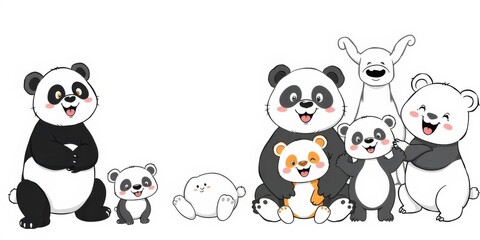 Obraz premium A set of adorable panda vector illustrations in various poses and expressions, perfect for adding a playful touch to any project or design, illustration, happy, design
