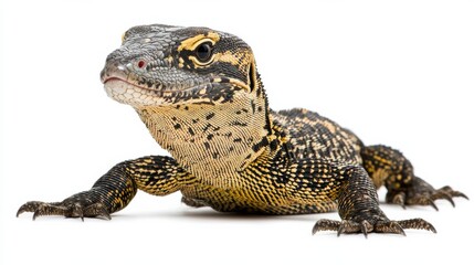 Obraz premium Close up Portrait of Spotted Lizard Resting on Earthy Surface in Natural Habitat