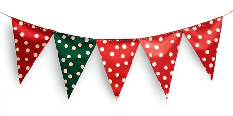 Obraz premium Colorful festive bunting with red and green polka dots for celebrations and decorations.