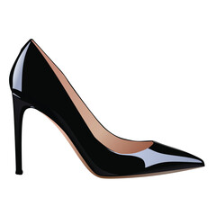 Beautiful female shoes on a white background, sexy shoes, classic. High-heeled shoes, patent leather shoes. 3D effect. Vector illustration. EPS10