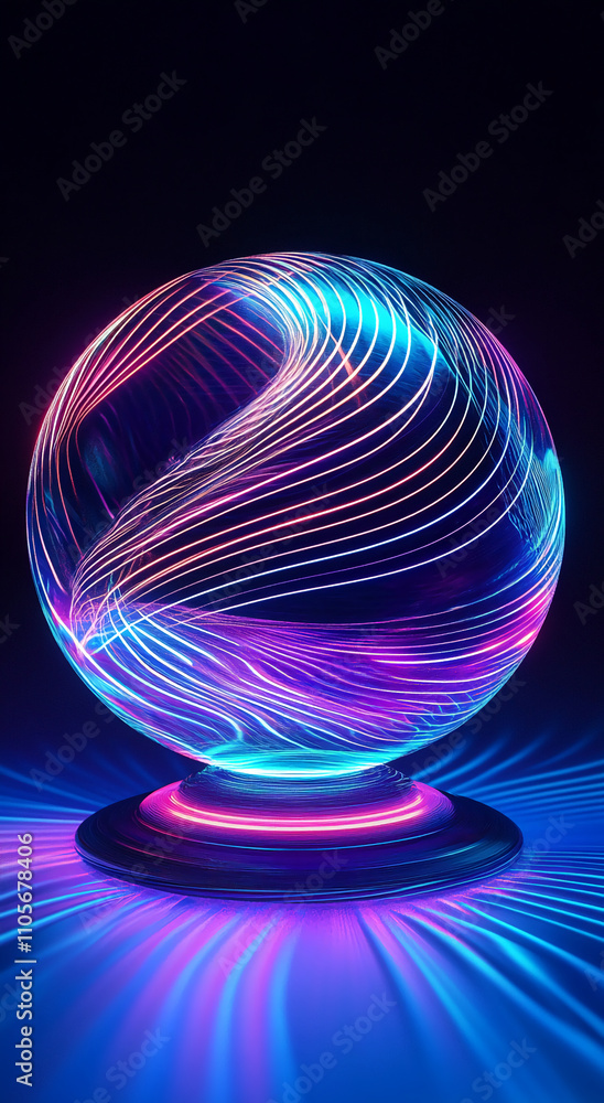 Aufkleber Colorful swirling light patterns in a glass sphere creating a mesmerizing visual display