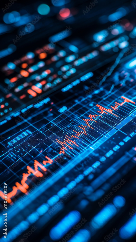 Poster data visualization of financial trends with vibrant colors and graphs