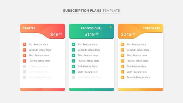 Product Plan Offer Price Package Subscription Options Comparison Table Chart Infographic Design Template