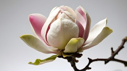 Fototapeta premium Magnificent Magnolia Blossom Showcasing Delicate Petals in Soft Shades of Pink and White
