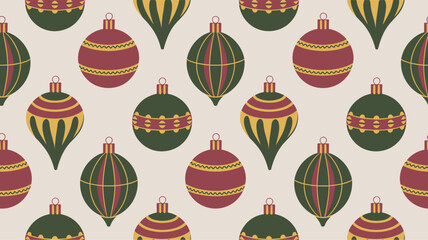 Seamless festive pattern with colorful Christmas ornaments