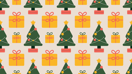 Seamless festive holiday background pattern with colorful Christmas ornaments