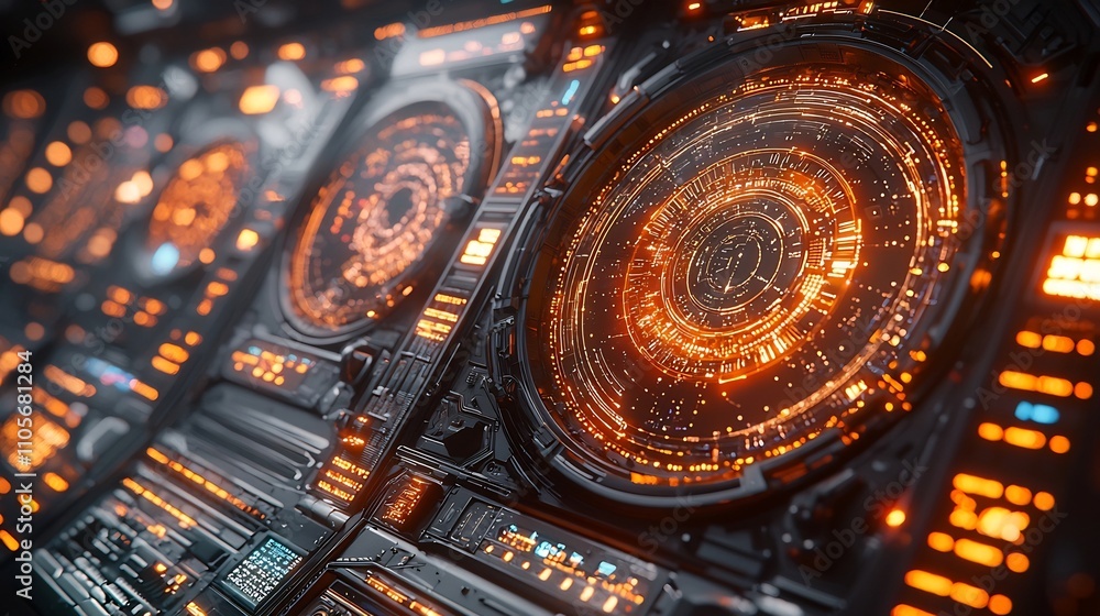 Poster futuristic ai powered industrial monitoring system with holographic data visualization