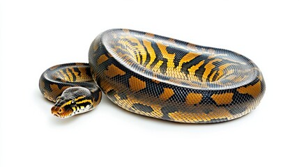 Obraz premium Coiled Venomous Jungle Python Predator Slithering in Natural Environment