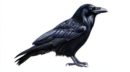 Obraz premium Raven Perched Staring with Piercing Gaze on Minimalist Backdrop