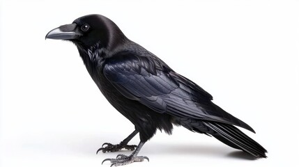 Fototapeta premium Mysterious Black Raven Perched in Moody Monochrome Closeup