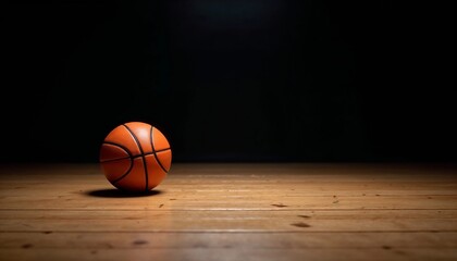 Obraz premium Basketball on Wooden Court with Dramatic Lighting