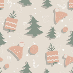 Cute Christmas and New Year seamless pattern