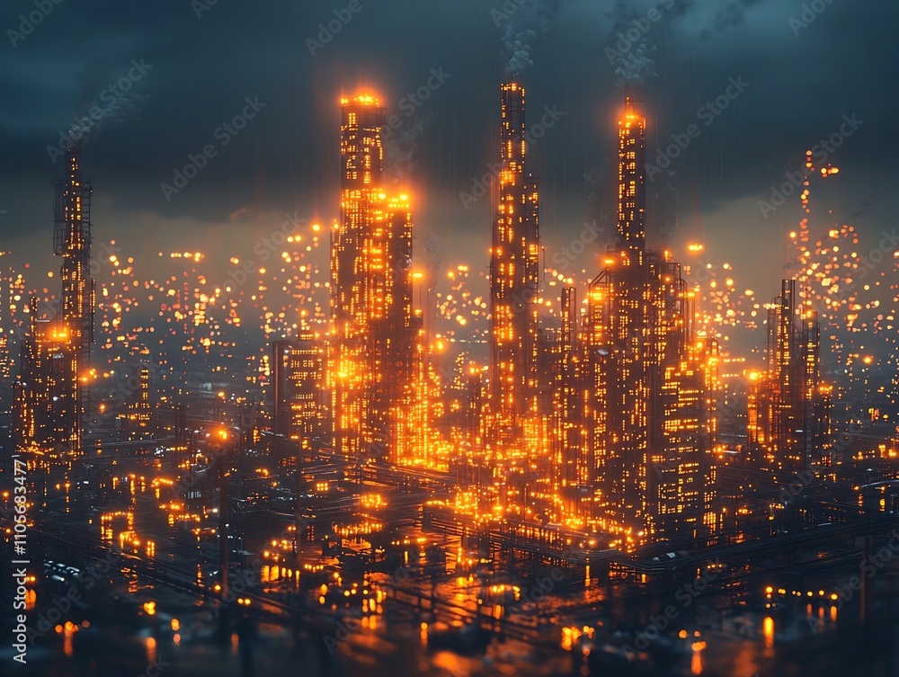 Poster futuristic glowing metropolis with interconnected data streams in a digital rendering