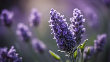 Obraz premium Purple Lavender Flowers Bloom in a Serene Garden Setting During a Sunny Afternoon