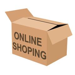 Realistic Cardboard Box On White Background. EPS10 Vector. ON LINE shoping