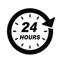 A clock with the number 24 on it. The clock is black and white. The arrow is pointing to the right