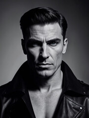 Obraz premium Intense Black and White Portrait of a Serious Man