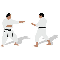 Battle duel karate man fighters vector silhouette illustration isolated. Japan martial art sport discipline. Boy self defense skills. In healthy body healthy mind.
