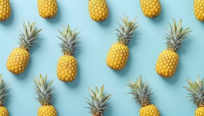 Fototapeta premium Vibrant Pineapples Pattern on Bright Blue Background