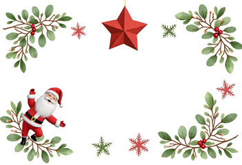 Various Christmas-themed elements including pine branches, holly berries, reindeer, Christmas trees, gifts, and other festive decorations