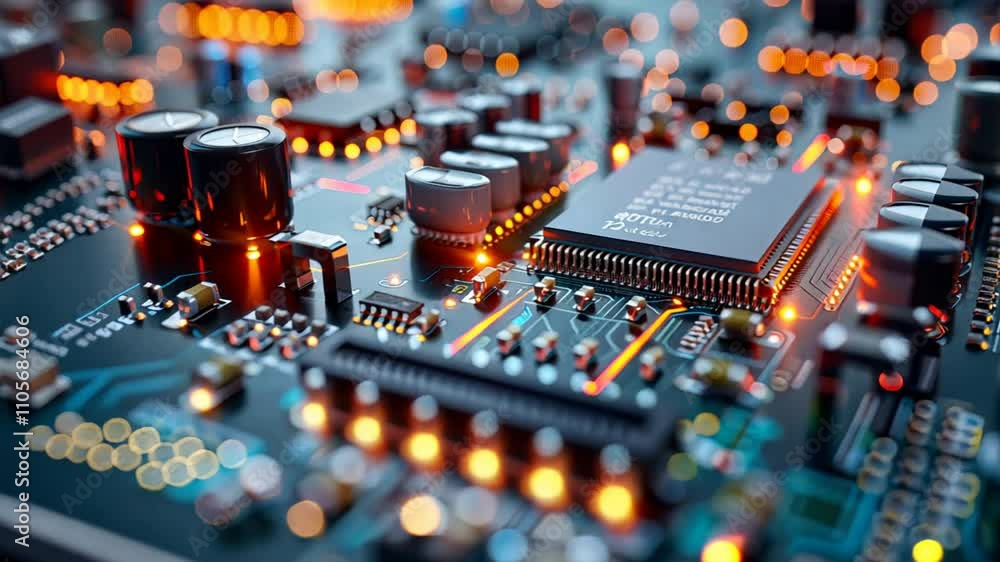 Aufkleber high resolution close up of circuit board featuring glowing components, highlighting intricate detai