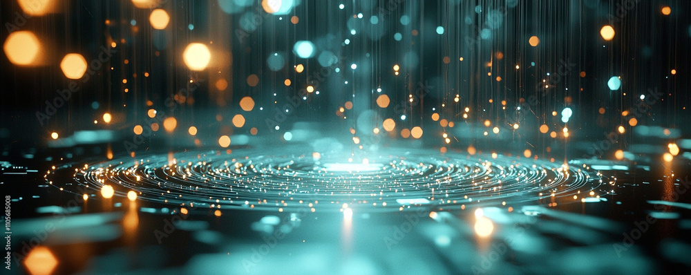 Poster digital ripples of light virtual space abstract art futuristic environment close-up view ai generate