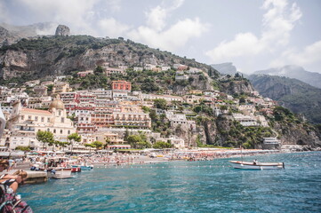 view of the town of Positano from the sea