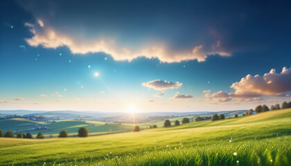 Obraz premium Country Sunset Over Green Grass