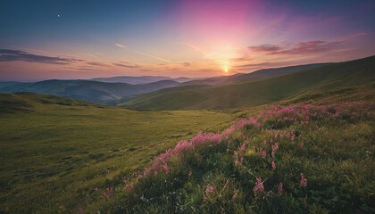 Sunrise Over Meadows And Rural Landscape