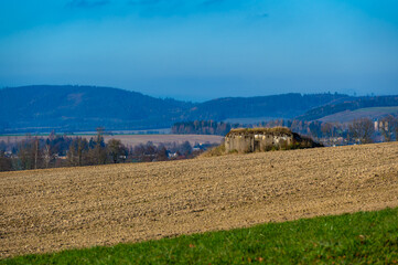 A historical view of a Czechoslovak anti-infantry bunker, known as a 