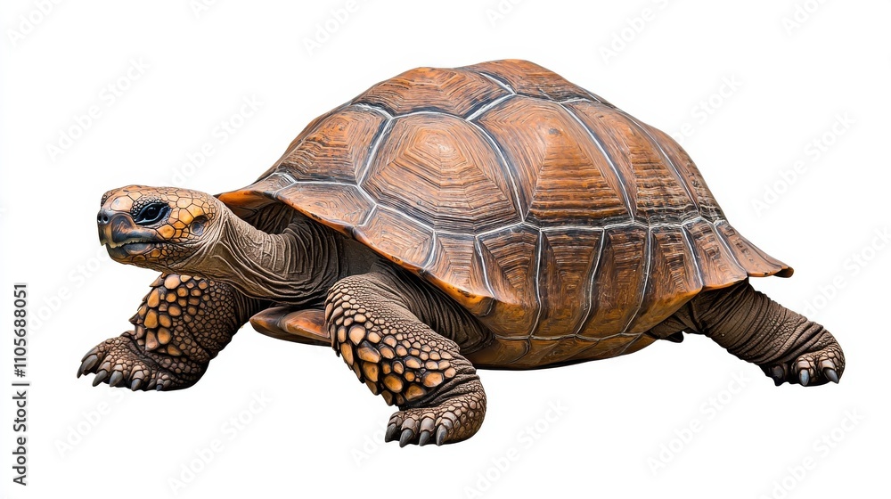 Poster closeup of a slow moving arid dwelling turtle with patterned shell