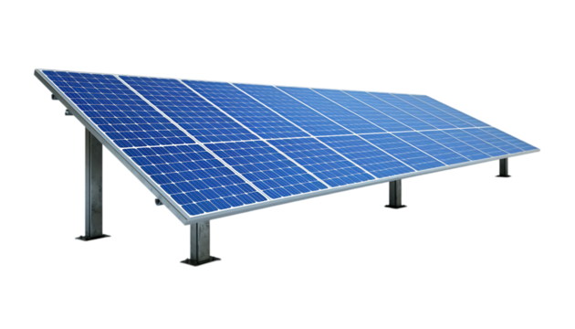Solar Panels on Ground Mount - 3D Render - Renewable Energy - Transparent PNG