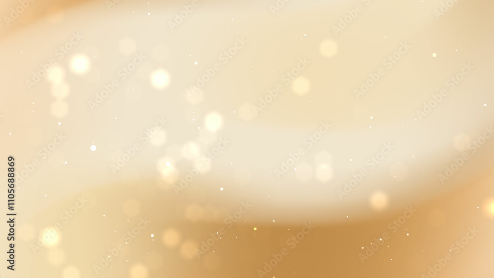 Poster abstract beige background with golden bokeh lights and glimmering particles