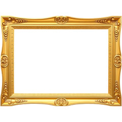 classic rectangular gold frame. png isolated background. transparent background.