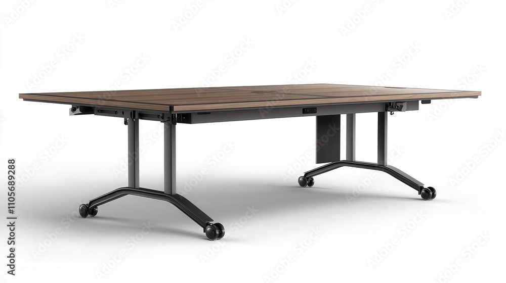 Poster a foldable conference table with wheels, providing easy mobility and flexibility for different event