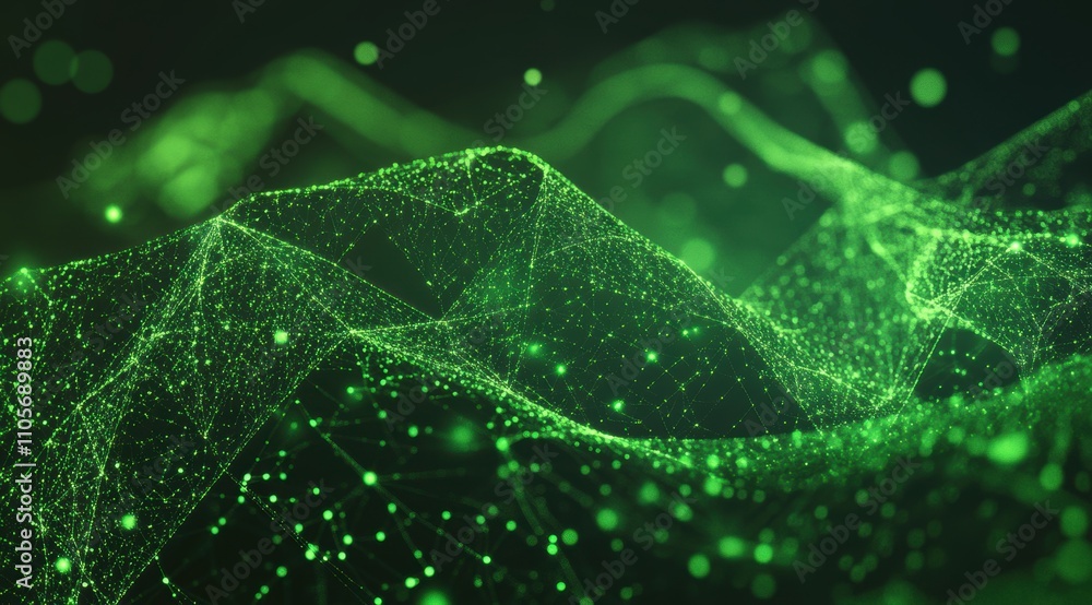 Poster abstract green digital background with a recycling symbol, an ai generative technology concept.