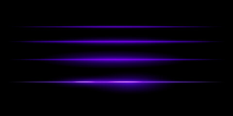 Horizontal purple light streaks set. Thin glowing lines, white illumination, futuristic light effects, abstract design, minimal glow, decorative elements, smooth gradients, modern visuals
