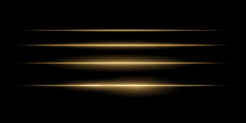 Horizontal golden light streaks set. Thin glowing lines, white illumination, futuristic light effects, abstract design, minimal glow, decorative elements, smooth gradients, modern visuals
