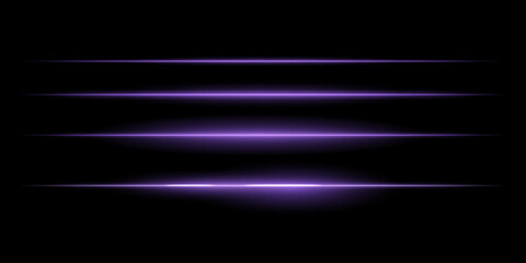 Horizontal purple light streaks set. Thin glowing lines, white illumination, futuristic light effects, abstract design, minimal glow, decorative elements, smooth gradients, modern visuals