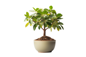 A healthy money tree in a ceramic pot with well-defined leaves and an elegant shape, standing alone on a white background.