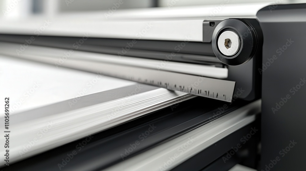 Poster a guillotine paper cutter with a built-in paper clamp, providing stability and precision when cuttin