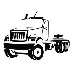 Fototapeta premium American Freight Truck (Cargo Truck), outline vector illustration black on white, eps