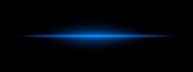 Blue laser light. Thin horizontal beam, soft glowing effect, intense blue illumination, futuristic design, minimalistic light streak, energy pulse, modern lighting decor.