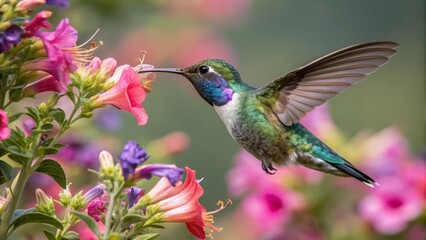 Fototapeta premium A hummingbird consuming a flower.