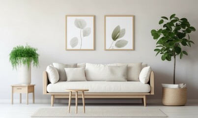 living room interior  living room with design mint sofa, furnitures, mock up poster map, plants and elegant personal accessories