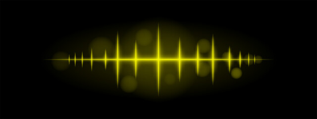 Yellow pulse wave. Dynamic glowing waveform, sharp spikes, futuristic light design, energy signal, abstract illumination, modern decor, minimalistic visual effect