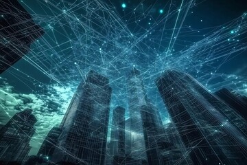 Obraz premium Futuristic Abstract Digital Network Connections and Geometric Patterns
