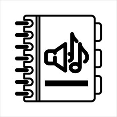 audio book, listening audio education, sound guide book, thin line symbols isolated on black and white background.