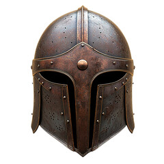 medieval helmet front view, on isolated transparent background