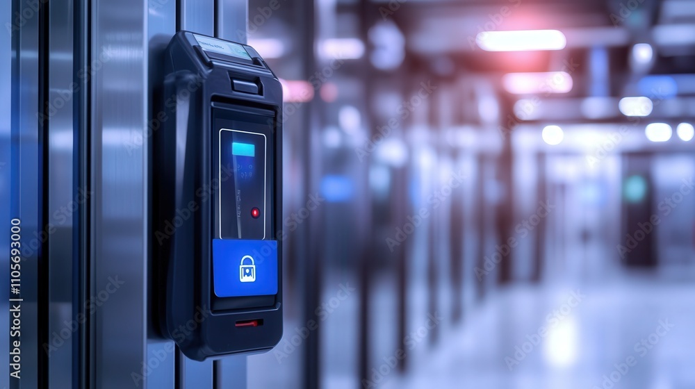 Poster a high-tech employee id card equipped with dual authentication methods for access to sensitive areas